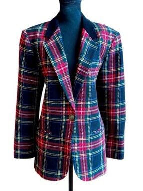 Tartan Plaid Wool Blend Lined One-Button Boyfriend Blazer (12)